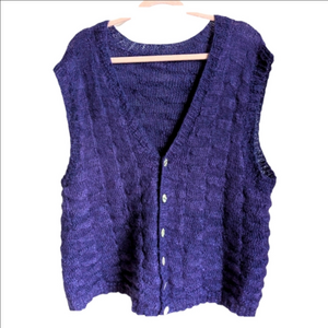VINTAGE Handknit Purple Wool Grannycore Academia Knit Vest Size Extra-large